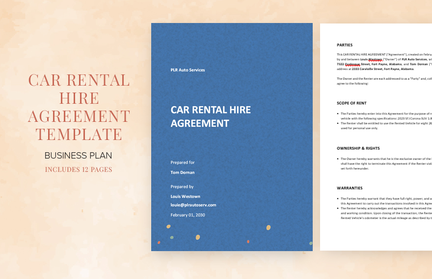 Car Rental Hire Agreement Template Google Docs Word Apple Pages Template Net