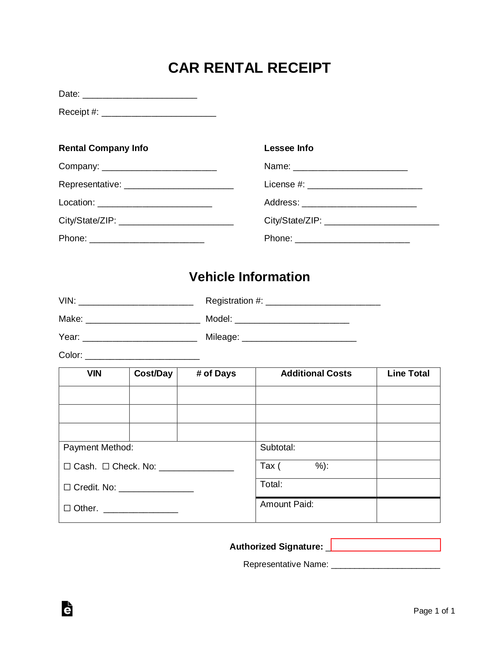 Car Rental Receipt Car Rental Receipt Template Car Rental Receipt Form