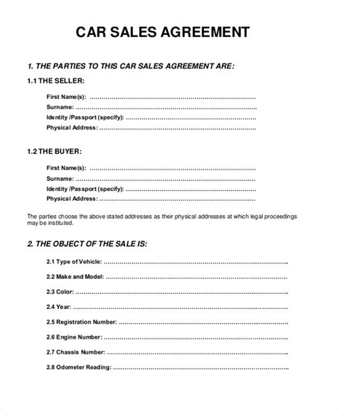 Car Sales Contract Template Word