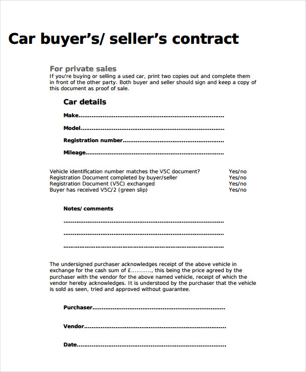 Car Sales Paperwork Sample