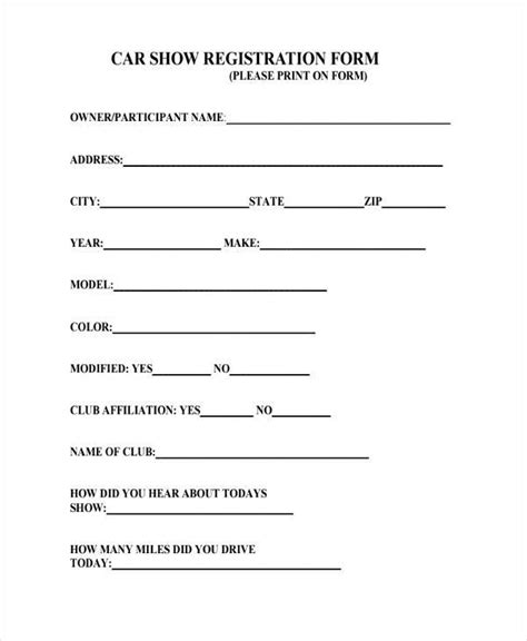 Car Show Registration Form Pdf