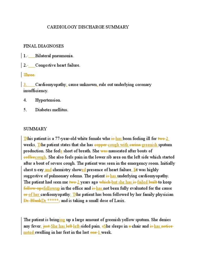 Cardiology Discharge Summary Template Cardiology Medical