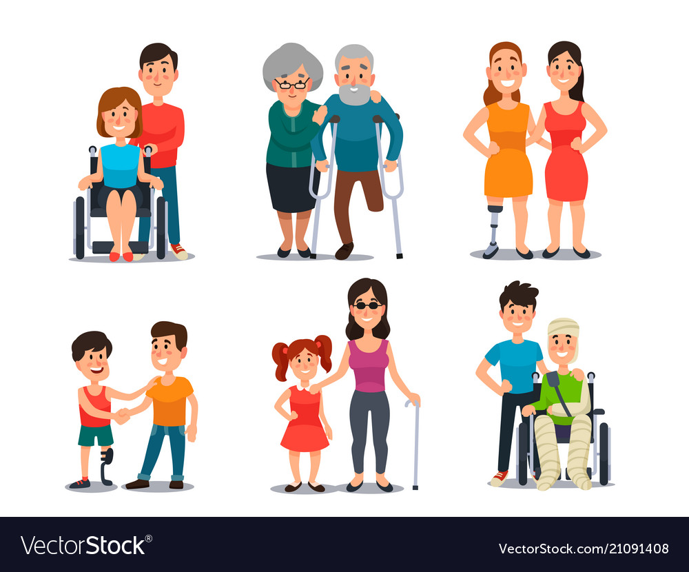 Caring Disabled Person Handicapped People Vector Image