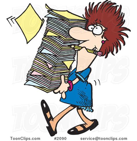 Cartoon Business Woman Carrying A Huge Stack Of Paperwork 2090 By Ron Leishman