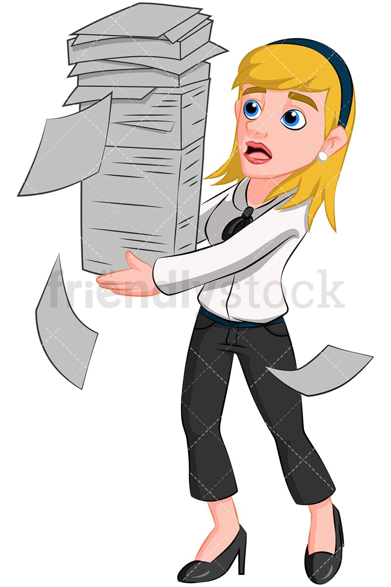 Cartoon Business Woman Carrying A Huge Stack Of Paperwork 2090 By Ron