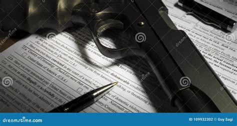 Cartridge And Pen On Gun Paperwork With Dishonorable Discharge Q Stock Image Image Of Grey