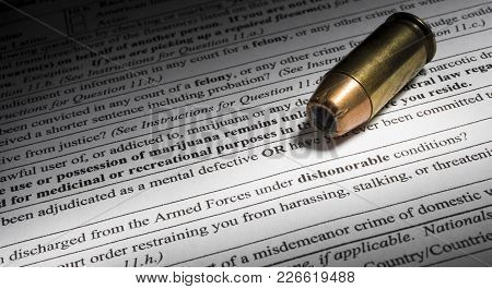 Cartridge And Pen On Gun Paperwork With Dishonorable Discharge Q Stock