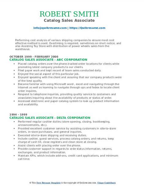 Catalog Sales Associate Resume Samples Qwikresume