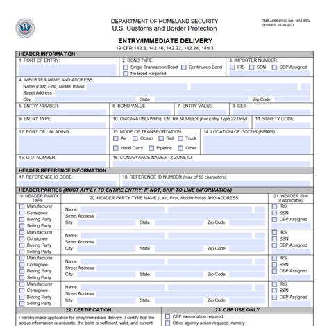 Cbp Form 3461 Sample