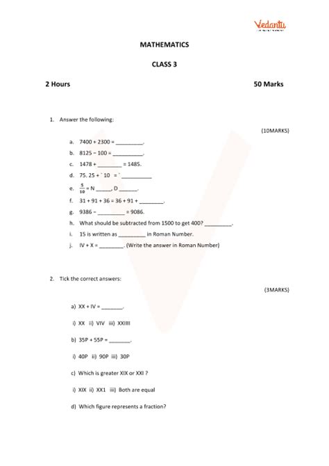 Cbse Sample Papers For Class 3 Maths With Solutions Mock Paper 1