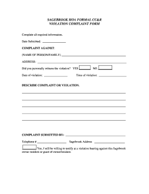 Ccr Violation Complaint Form Sagebrook Hoa Fill And Sign Printable