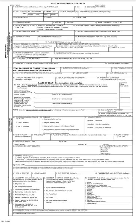 Cdc Us Standard Certificate Of Death Fill Out Pdf Forms Online