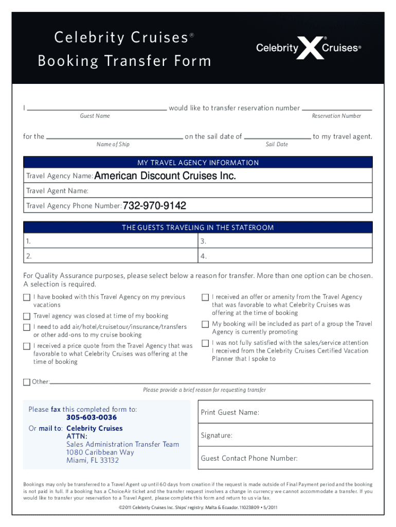 Celebrity Cruises Transfer Form Fill And Sign Printable Template Online