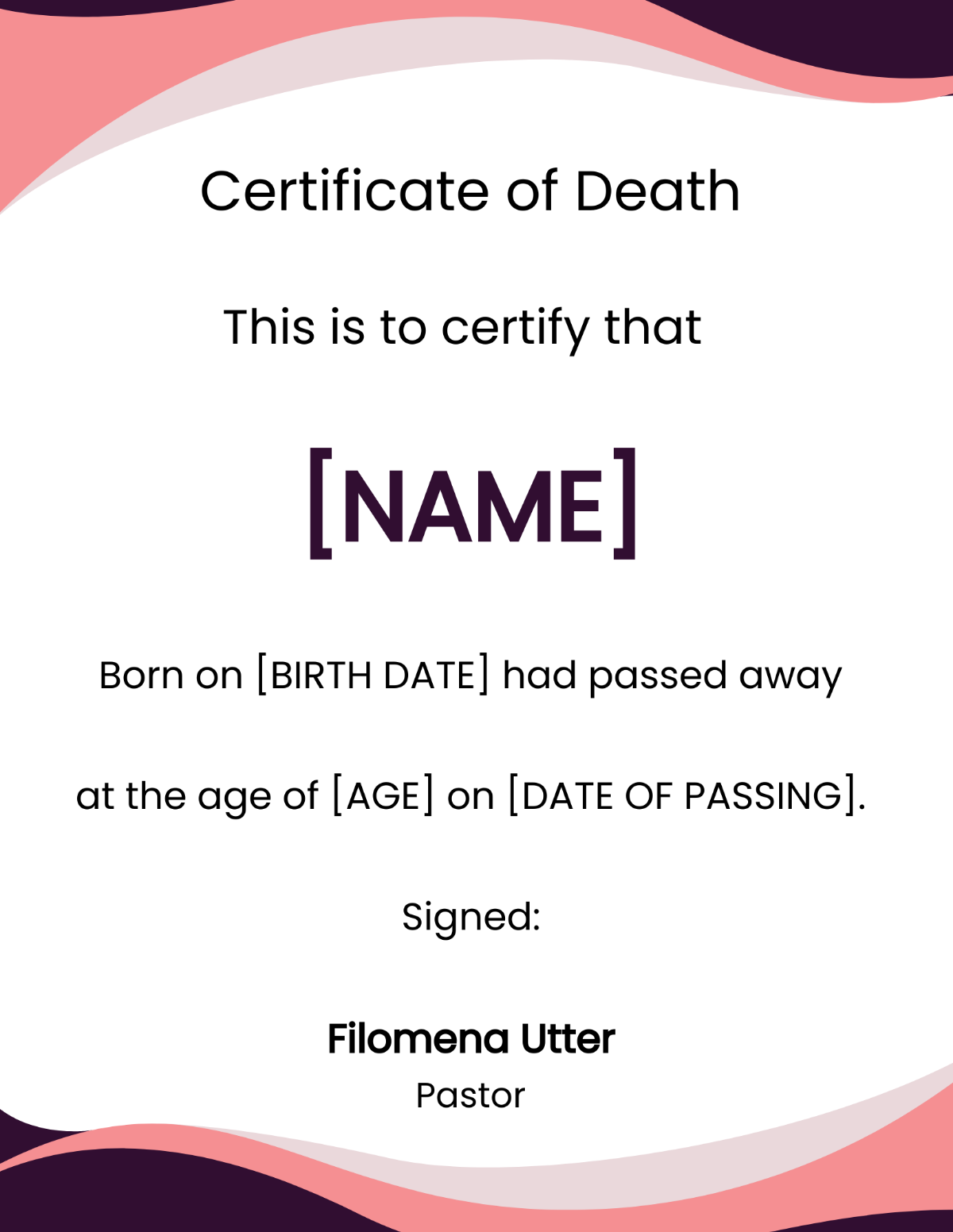 Certificate Of Death Template