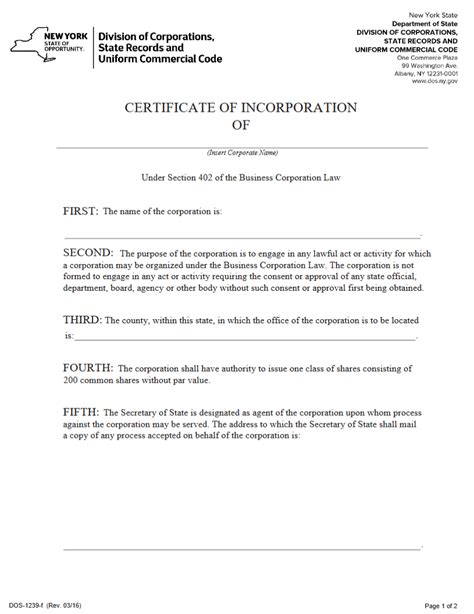 Certificate Of Incorporation N Y Lookup