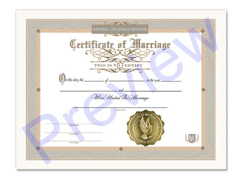 Certificate Of Marriage Universal Life Church