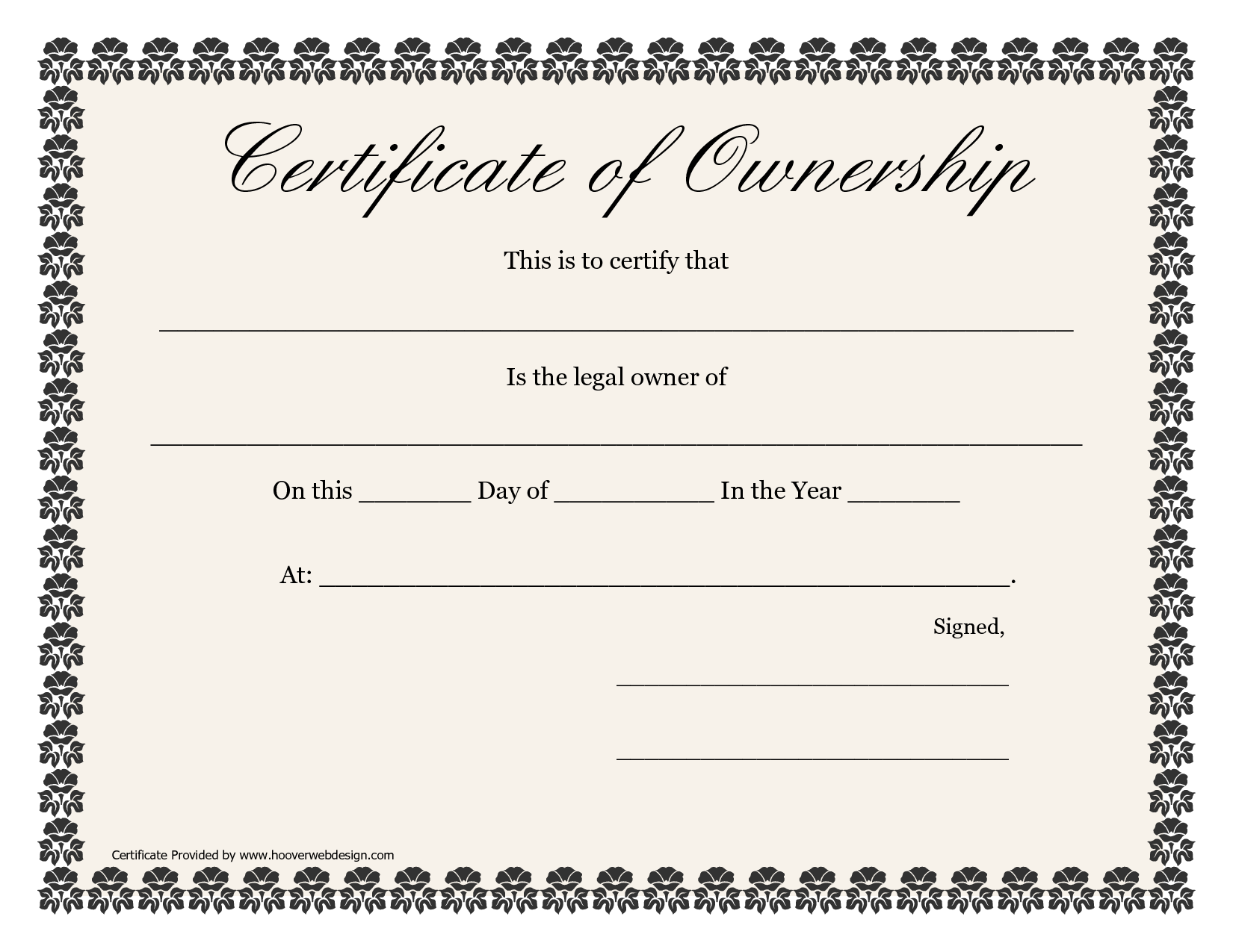 Certificate Of Ownership Template