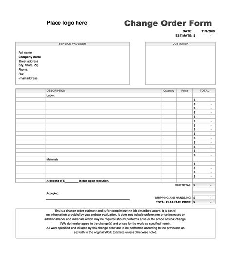 Change Order Forms Template