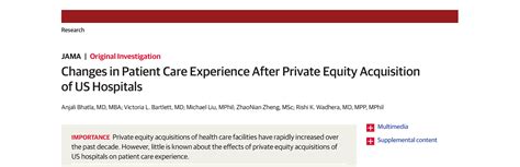 Changes In Patient Care Experience After Private Equity Acquisition Of