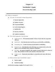 Chapter 13 Stockholder S Equity Directed Reading Guide What Is A