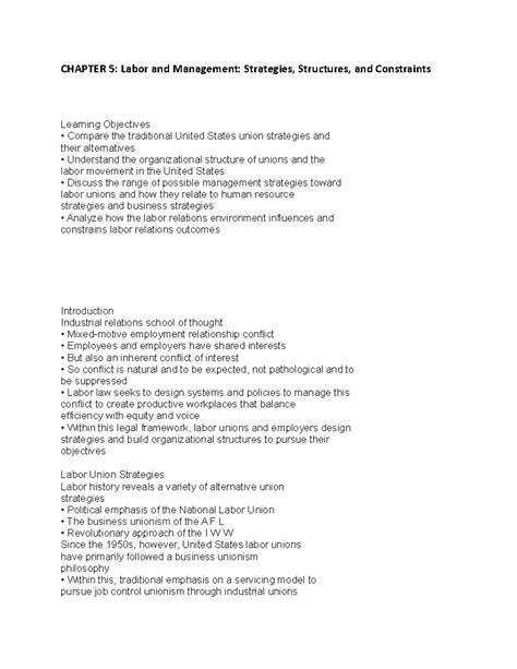 Chapter 5 Labor And Management Strategies Structures And Constraints