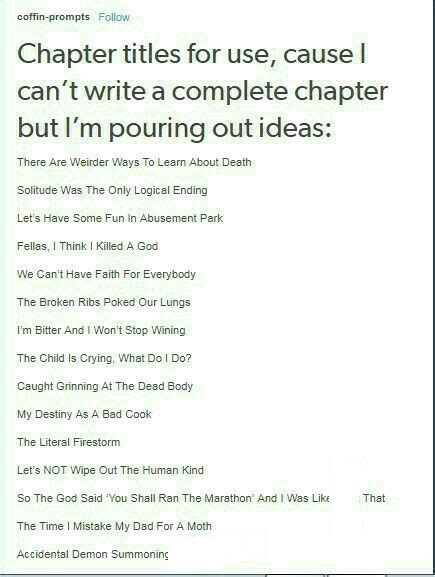 Chapter Titles Writing Prompts For Writers Writing Inspiration Prompts Writing Dialogue Prompts