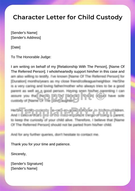 Character Letter For Child Custody Sample Template In Pdf Amp Word