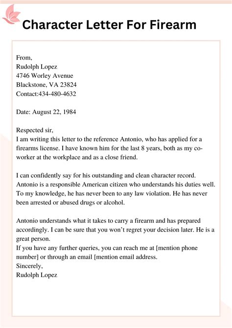 Character Letter For Firearm License Template Samples Pdf