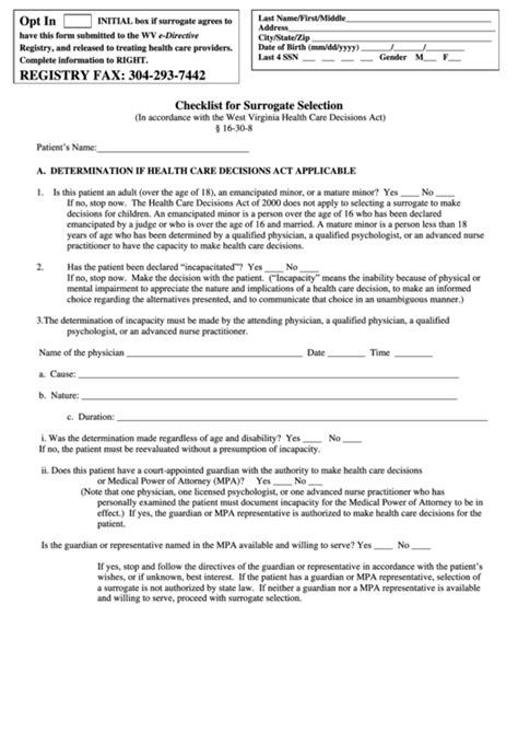 Checklist For Surrogate Selection Form Printable Pdf Download