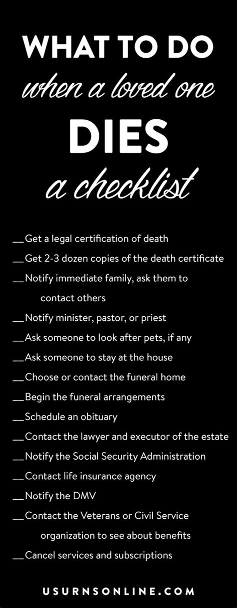 Checklist For What To Do After Someone Dies