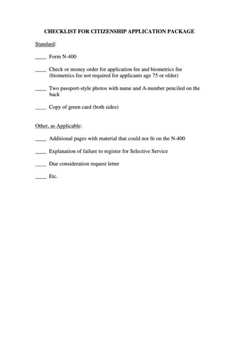 Checklist Form For Citizenship Application Package Printable Pdf Download