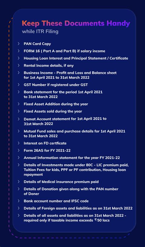 Checklist Of Documents For Filing Income Tax Return Itr Tax Heal