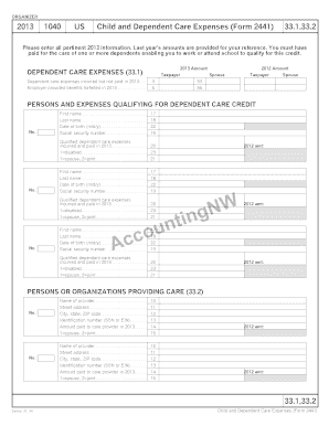 Child And Dependent Care Expenses Form 2441 Printable Pdf Download