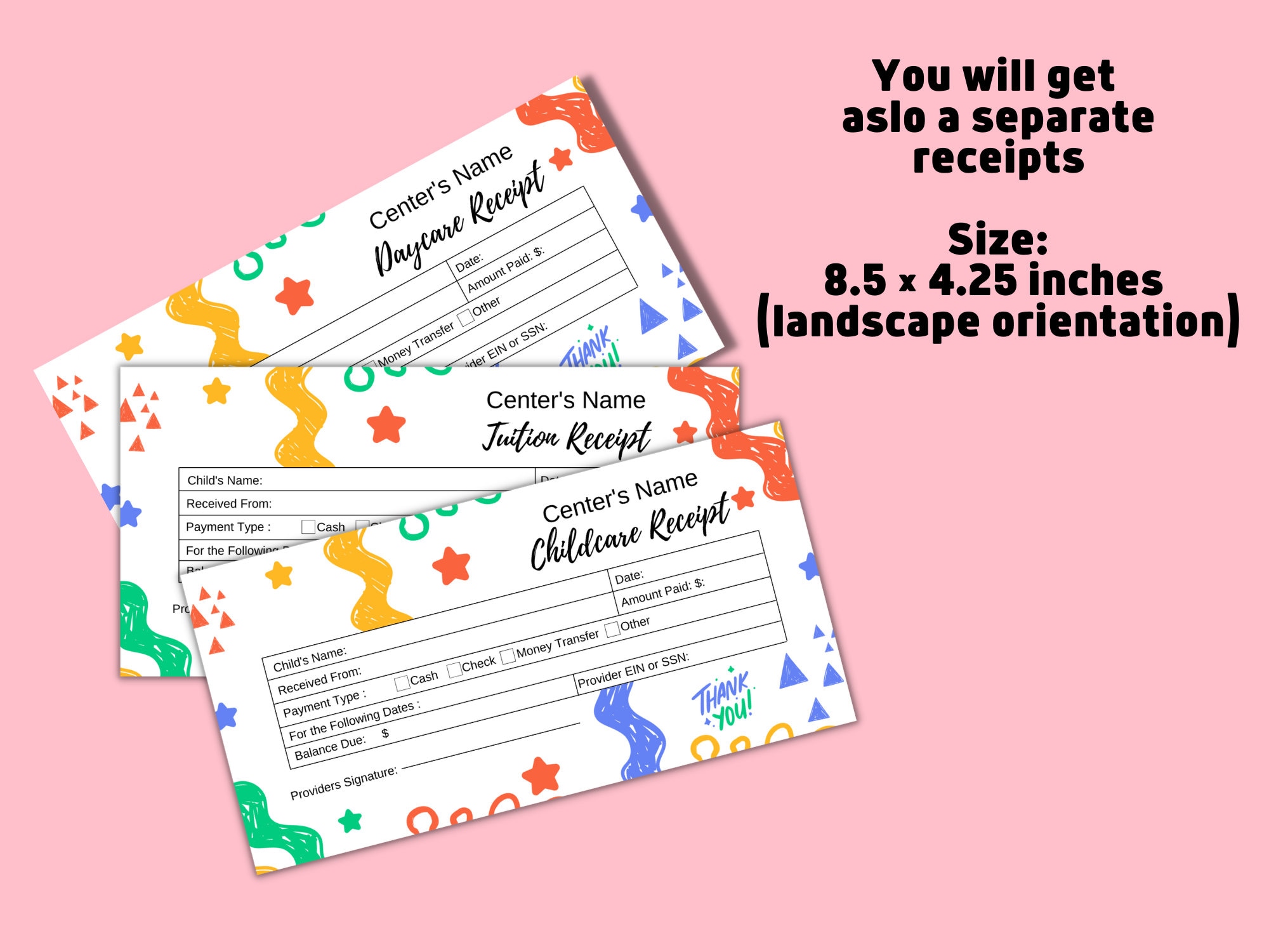 Childcare Receipts For Parents Taxes Daycare Receipts For Etsy