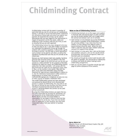 Childminding Contracts Morton Michel Shop Childminding