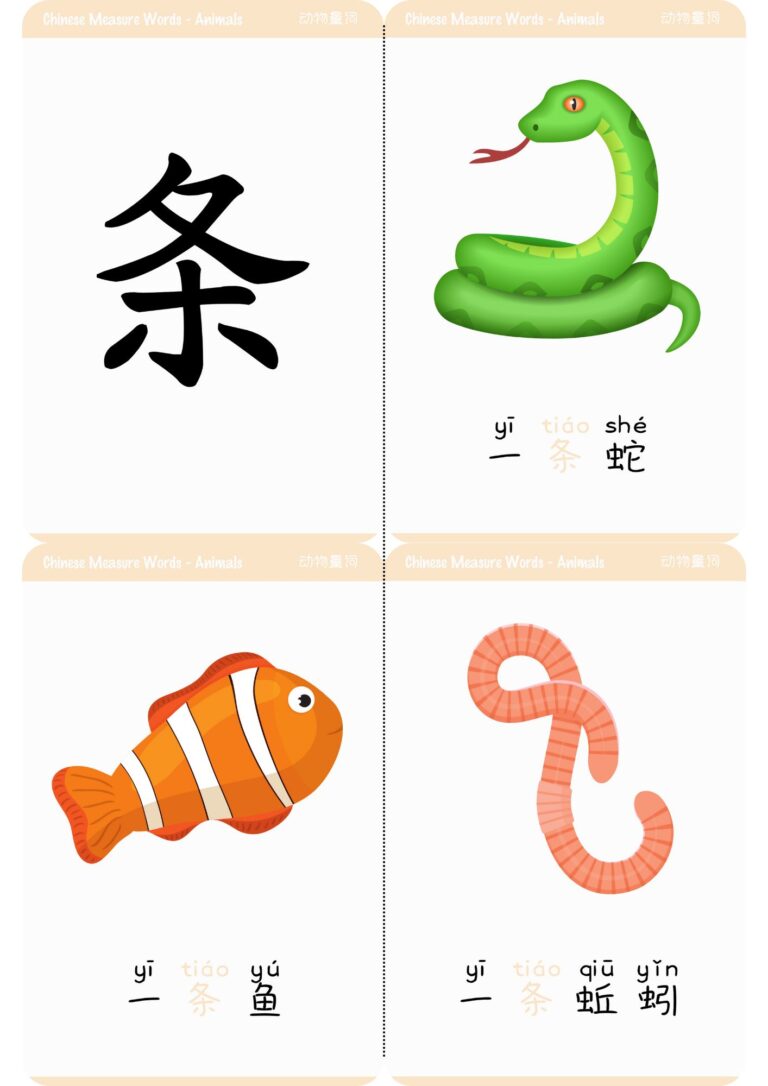 Chinese Measure Words For Animals Montessori 3 Part Flashcards