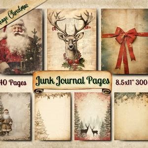 Christmas Scrapbook Papers Christmas Junk Journal Pages Festive Printable Ephemera