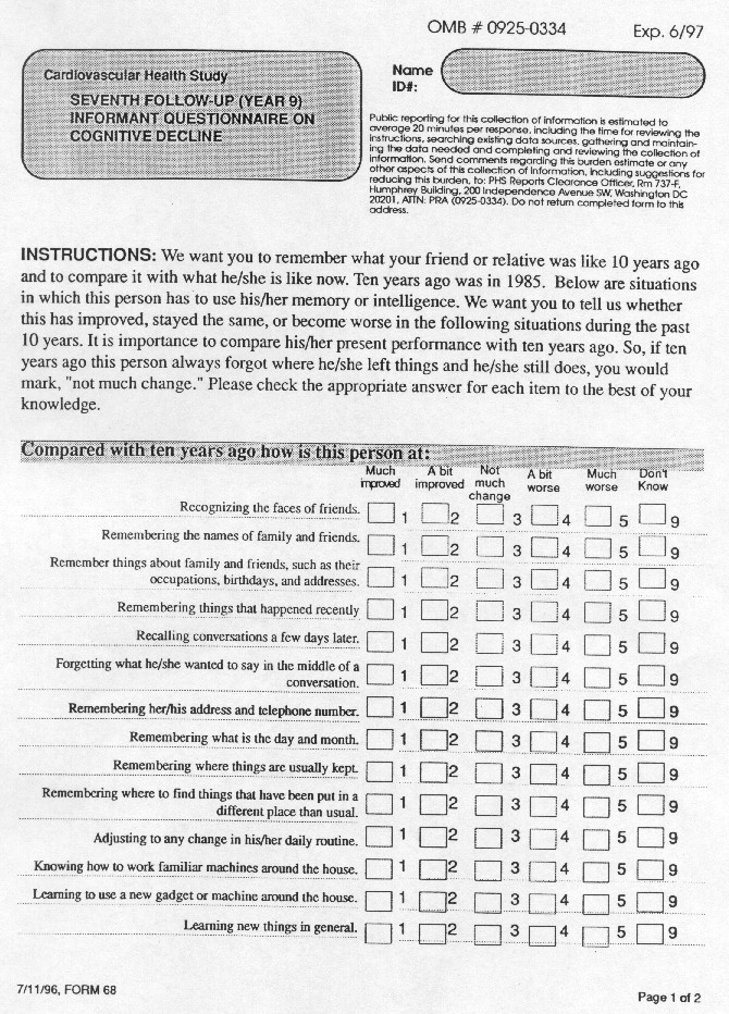 Chs Data Collection Forms Record 68 Informant Questionnaire For