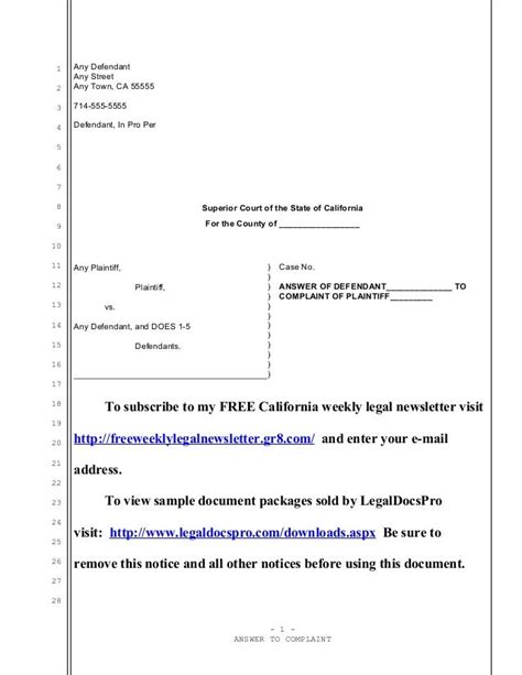 Civil Answer Unverified Sample California Courts Form Fill Out And