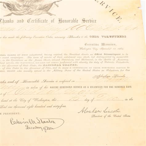 Civil War 166Th Ohio National Guard Discharge Paper For Herman W