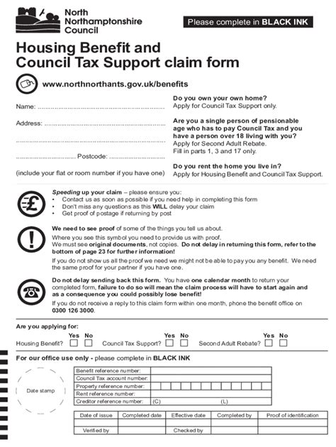 Claim Form For Housing Benefit And Or Council Tax Support