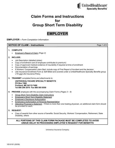 Claim Forms And Instructions For Group Short Term Disability