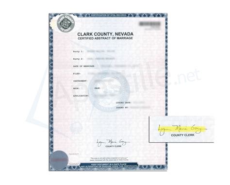 Clark County State Of Nevada Certificate Abstract Of Marriage Issued By