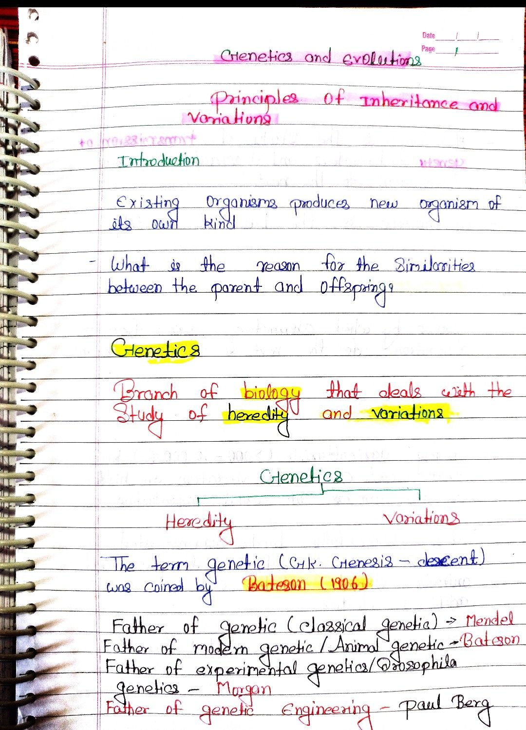 Class 12 Biology Notes For Principles Of Inheritance And Variation Pdf