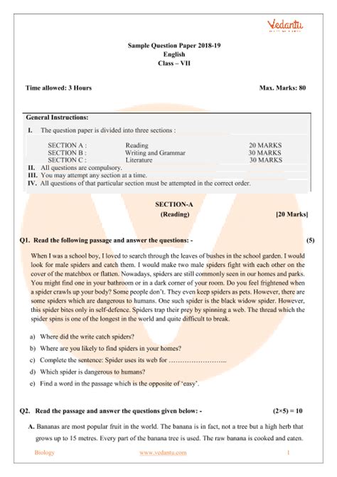 Class 7 English Exam Question Paper Solution 2024 7Th Class English