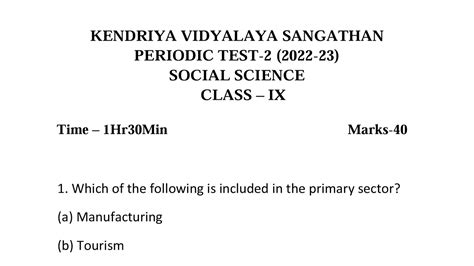 Class 9 Sst Pt 2 Social Science Period Test 2 Exam Question Paper