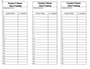 Class Assignments Paperwork Tracking Sheets By Spinelli S Superstars