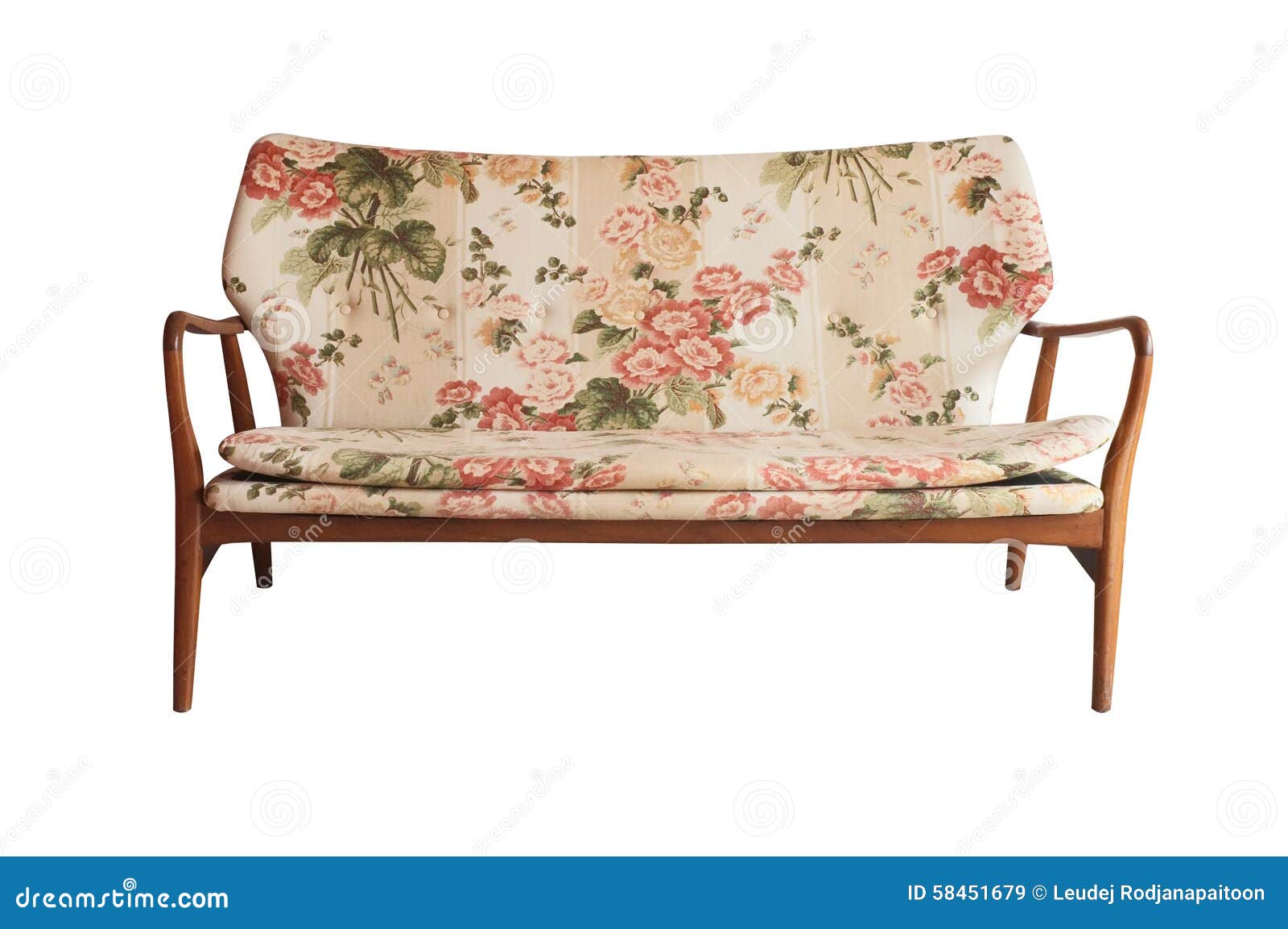 Classic Style Handmade Vintage Sofa Upholstered With Cotton Printed Fabrics Red Color Roses On