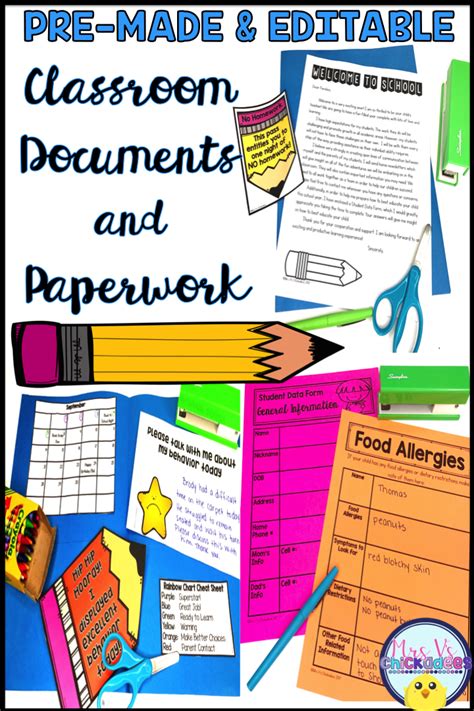 Classroom Forms Documents And Paperwork In Pre Made And Editable Form