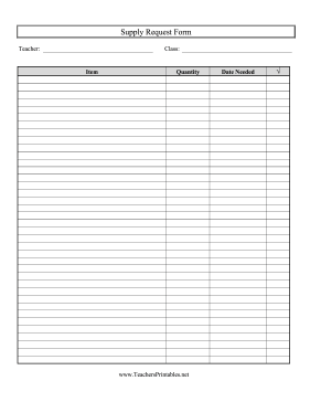 Classroom Supply Request Form For Parents